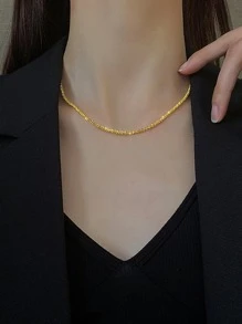 時尚極簡鏈條樣式項鍊適合女士日常裝飾 - 金色 - 查看 2