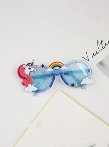 1pc Unicorn Birthday Party Photo Prop Fashion Glasses, Suitable For 12+ Year Old Kids & Adults, Lovely Pegasus Party Decoration - Blue - View 2