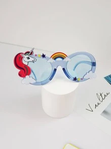 1pc Unicorn Birthday Party Photo Prop Fashion Glasses, Suitable For 12+ Year Old Kids & Adults, Lovely Pegasus Party Decoration - Blue - View 3