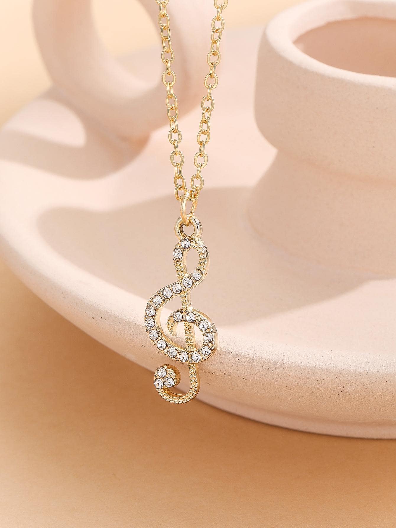 水鑽音符圖案吊墜項鏈 - 金色 - 查看 1