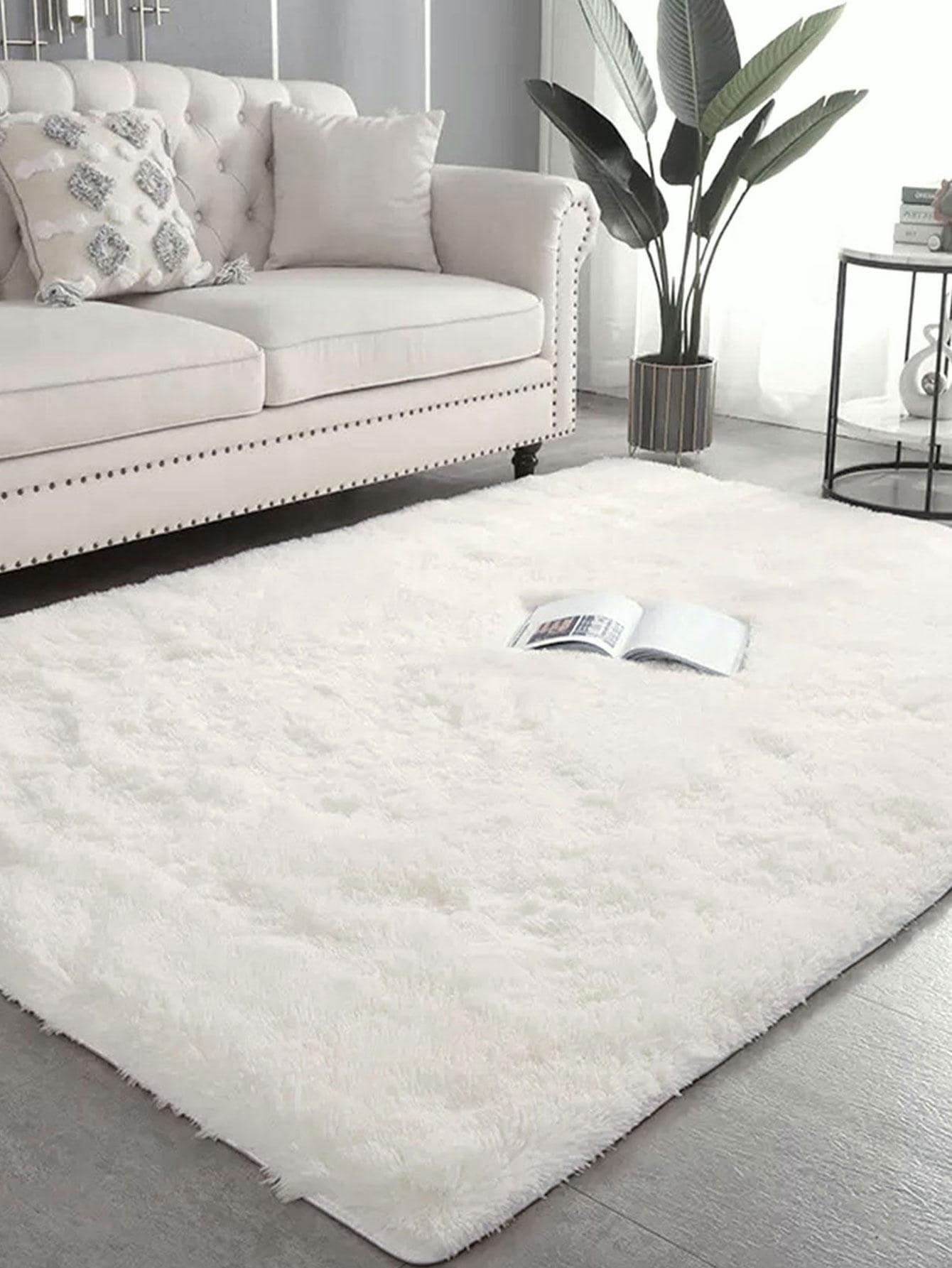 unicolore duveteux blanc en peluche pour vie chambre à coucher - Blanc - Voir 1