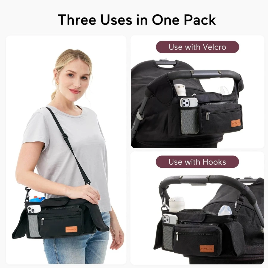 Momcozy Universal Stroller Organizer With Insulated Cup Holder - Black - View 1