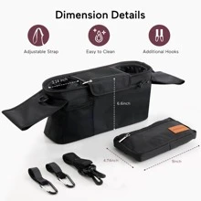 Momcozy Universal Stroller Organizer With Insulated Cup Holder - Black - View 6