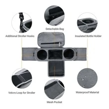 Momcozy Universal Stroller Organizer With Insulated Cup Holder - Light Grey - View 5