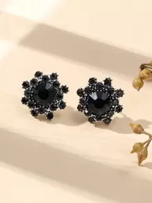 水鑽裝飾耳釘 - 灰色 - 查看 1