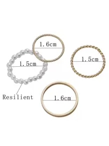 4pcs/Set Fashion Faux Pearl Decor Random Ring For Women For Dating Gift - Yellow Gold - View 6