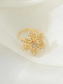 1 Đồng Sang Trọng Đính Đá Cubic Zirconia Bông Tuyết Nhẫn Trang Trí Cho Nữ Hẹn Hò Quà Tặng - Vàng - Xem 3