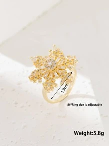 1 Đồng Sang Trọng Đính Đá Cubic Zirconia Bông Tuyết Nhẫn Trang Trí Cho Nữ Hẹn Hò Quà Tặng - Vàng - Xem 2