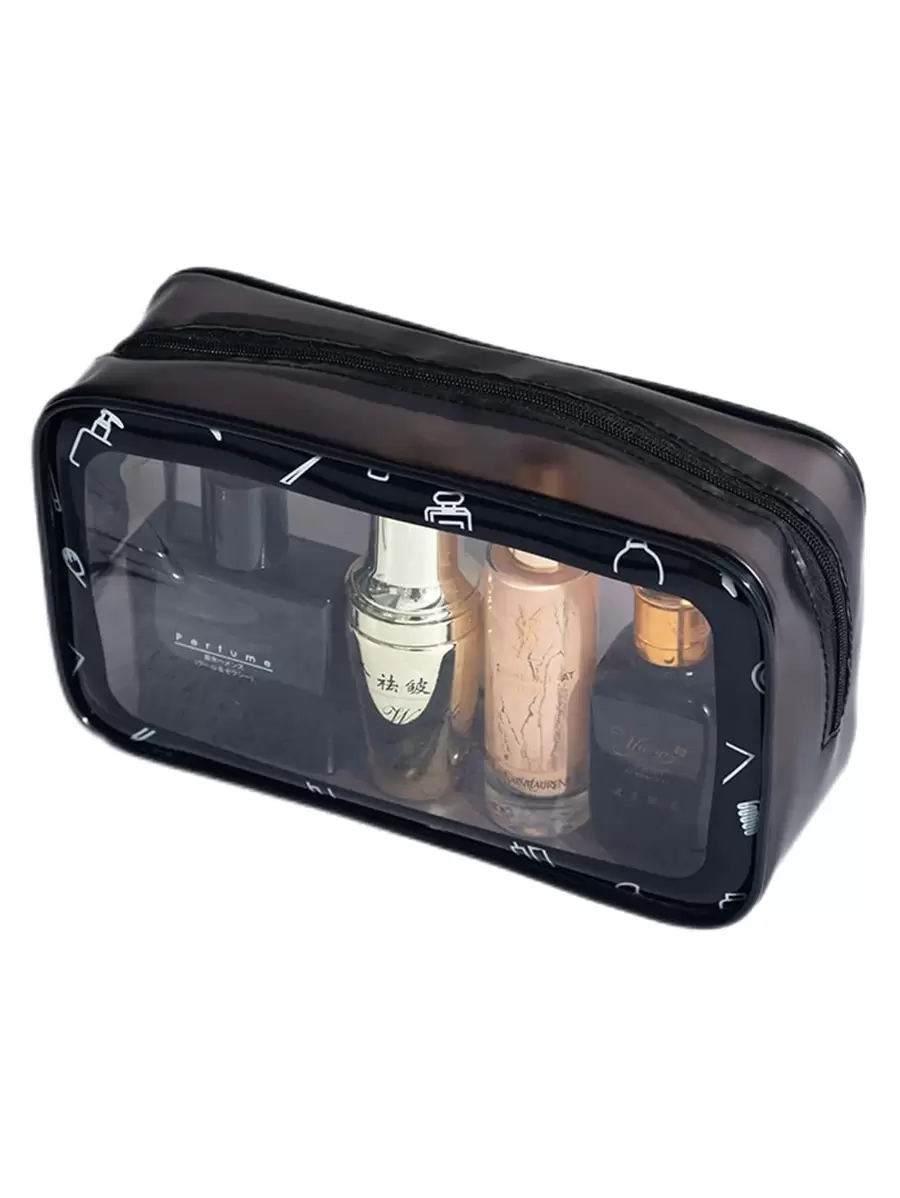 1pc Clear Toiletry Travel Bag - Black - View 1