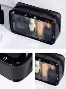 1pc Clear Toiletry Travel Bag - Black - View 2