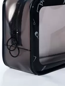 1pc Clear Toiletry Travel Bag - Black - View 3