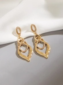 Geometric Drop Earrings - Yellow Gold - View 2