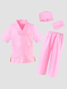 Conjunto De Disfraz De Doctora Para Niñas Con Gorro Y Mascarilla - Rosa Pálido - Ver 1