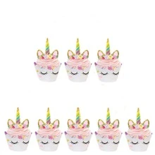 24pcs Unicorn Design Cake Topper, Creative Unicorn Design Cake Top Decoration & Cupcake Wrap Card For Party, Holiday - Multicolor - View 2