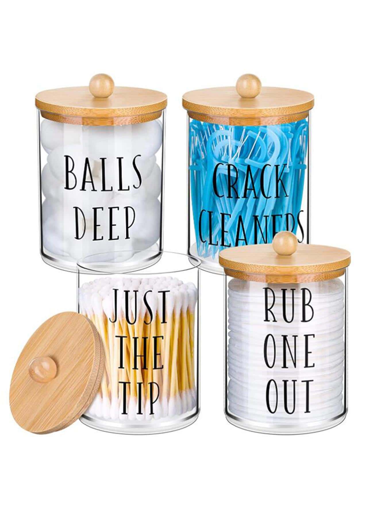 4入組透明收納盒帶竹子蓋和多功能收納帶 - 無色 - 查看 1