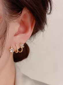 1雙簡約風三爪爪鑲耳環適合女士 - 金黃色 - 查看 3