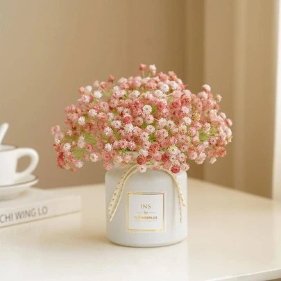 3支/9支仿真满天星花束，PE材质，迷你仿真干花，适用于婚礼、生日、新娘送礼会装饰、秋季、万圣节、感恩节、圣诞节装饰、家居、房间、餐桌、咖啡厅装饰、摄影道具、毕业礼物、返校装饰、文具、仿真植物