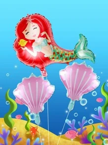 3 bóng bay trang trí thiết kế nàng tiên cá & vỏ sò - Nhiều màu - Xem 1