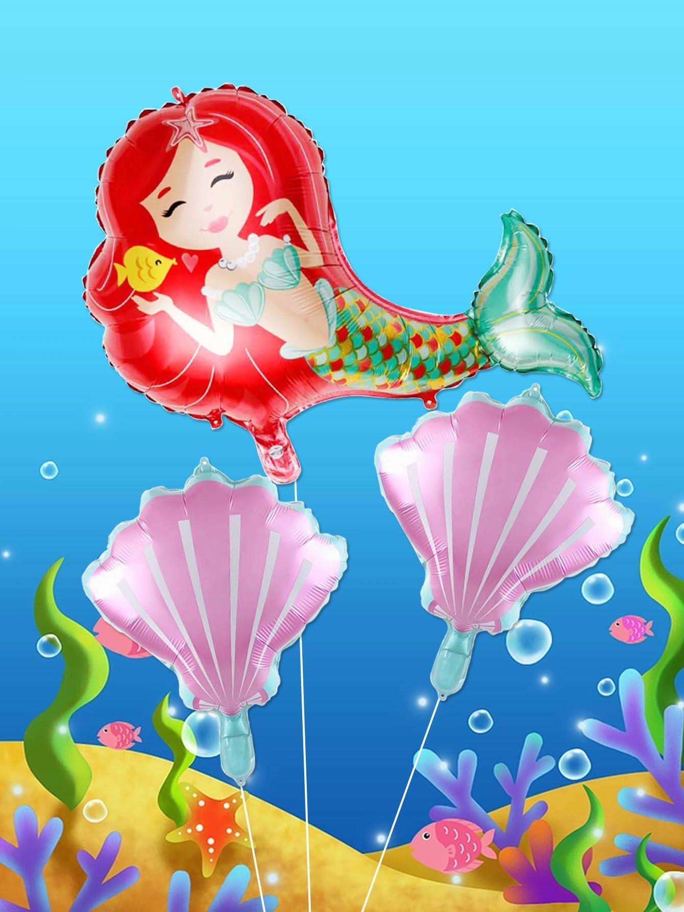 3 bóng bay trang trí thiết kế nàng tiên cá & vỏ sò - Nhiều màu - Xem 1