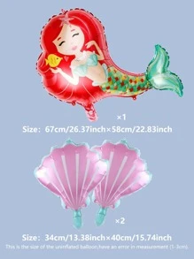 3 bóng bay trang trí thiết kế nàng tiên cá & vỏ sò - Nhiều màu - Xem 3