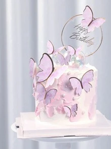 20pcs Butterfly Decoration Wedding Cake , Glitter Birthday Party Cake Decoration Supplies, Cake Smash Decoration, Photo Booth Props, Paper Cake Topper Flags Sign, Dessert Table Dress Up Supplies, Cake Decor Supplies, Party Decor Supplies - Purple - View 3