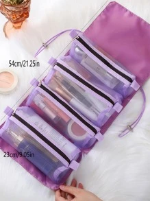 Túi trang điểm dạng cuộn, Túi vệ sinh có thể gập lại 4 trong 1 để đi du lịch, Túi đựng đồ có thể tháo rời, Túi đựng mỹ phẩm du lịch dành cho nữ / nam - Màu tím - Xem 8