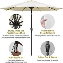 Simple Deluxe 9ft Outdoor Market Table Patio Umbrella with Button Tilt and 8 Sturdy Ribs for Garden,  Beige - Màu be - Xem 1