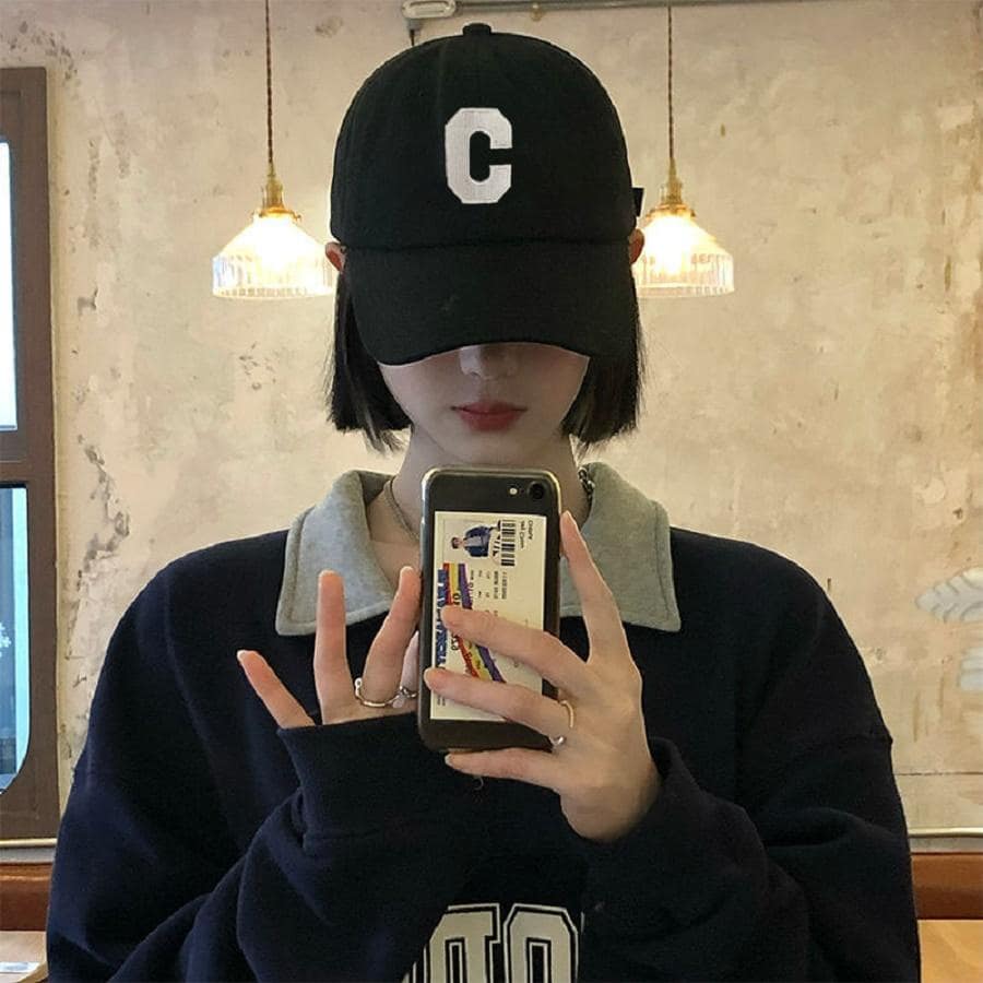 Letter Detail Baseball Cap - Black - View 1