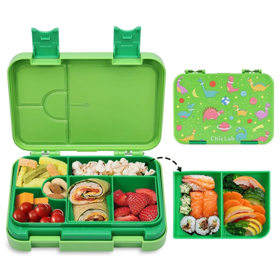 Leak-Proof Bento Lunch Box With 4–6 Compartments – Perfect Portion Sizes For Ages 3–7, Drop-Proof, Dishwasher Friendly, Ideal For School - Green - View 1