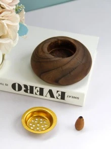 1pc Wooden Pattern Incense Burner - Brown - View 5