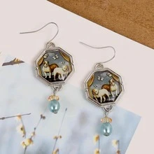 復古鋅合金小狗樣式幾何裝飾耳墜適合女士日常裝飾 - 銀色 - 查看 3