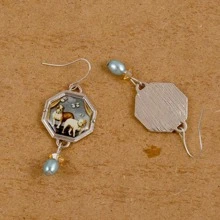 復古鋅合金小狗樣式幾何裝飾耳墜適合女士日常裝飾 - 銀色 - 查看 4