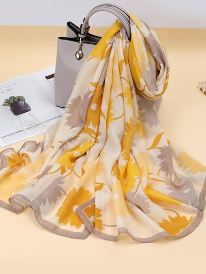 1pc Printed Flower Pattern Elegant Women Shawl Scarf For Outdoor Walking And Shopping Accessories Women