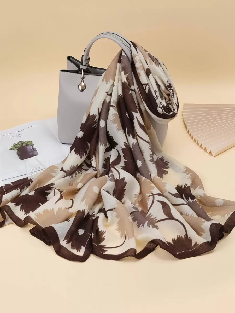 1入組女士印花時尚圍巾適用於日常生活 - 卡其色 - 查看 1