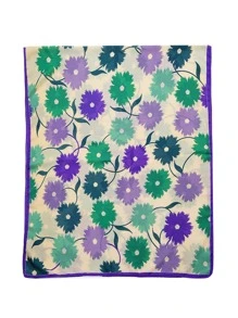 1件印花花卉图案女士休闲户外保暖披肩围巾，适合街头购物，优雅时尚