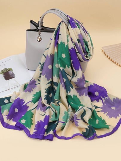 1pc Printed Floral Pattern Women Casual Outdoor Warm Shawl Scarf For Street Shopping Elegant