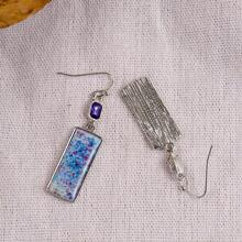 1對時尚鋅合金方晶鋯石裝飾矩形耳墜適合女士適用於禮品 - 銀色 - 查看 5