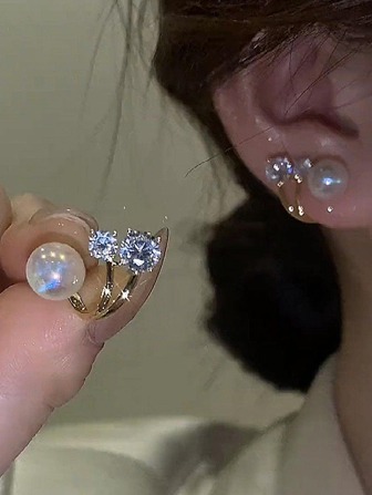 Rhinestone & Faux Pearl Decor Earring Jackets