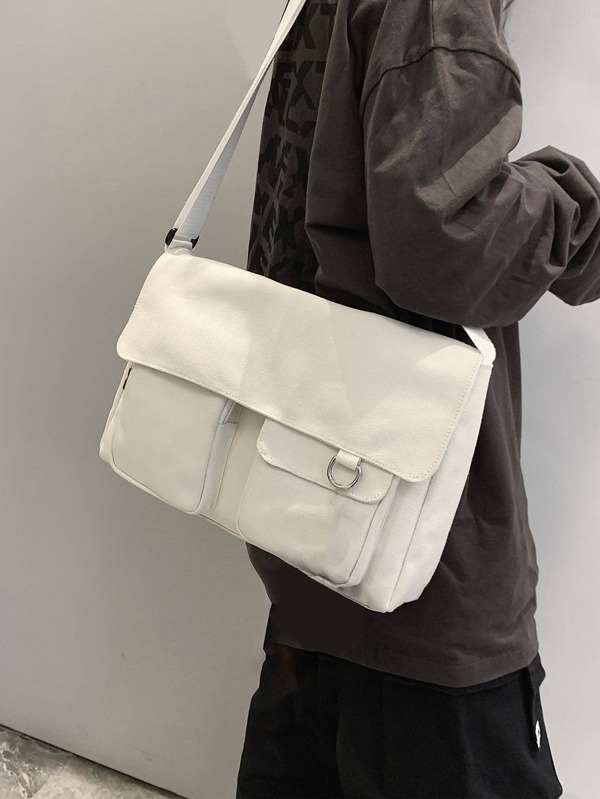White Messenger Bag Zipper AdjustableStrap Flap SHEIN USA