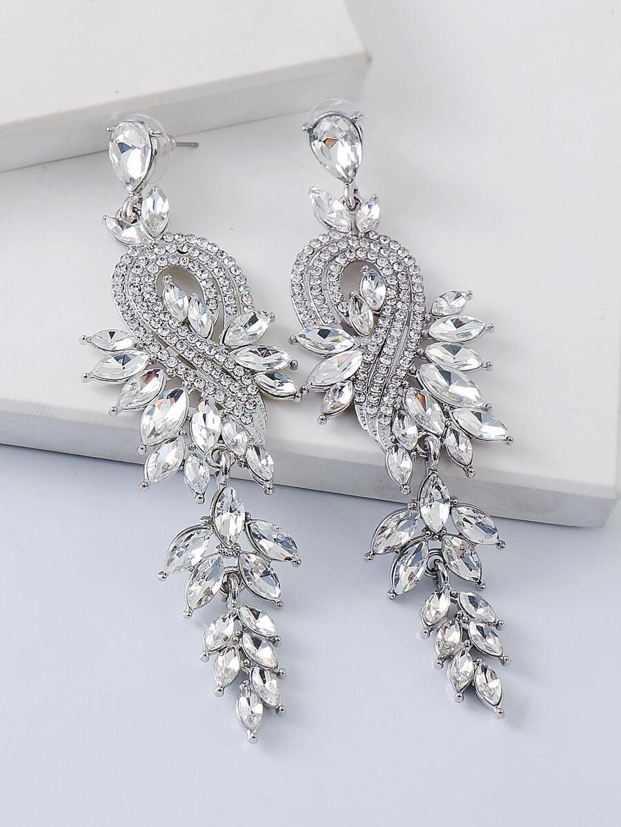 juran Rhinestone Decor Drop Earrings - Silver - View 1