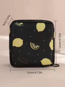 1pc Lemon Pattern Sanitary Napkin Storage Bag For Travel Storage Bag,Makeup Bag,Cosmetic Bag,Vacation Organizer,Large Capacity Makeup Organizer Makeup Case, For Lipstick, Brush, Skincare, Mobile Phone, Coin, Small Items, For Home,Gift,Vacation And Festival Halloween Christmas Multifunctional Use,Boho Vibes