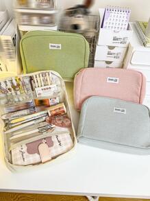 MOKA 1入組素色鉛筆簡約風文具收納袋適用於學生 - 米色 - 查看 2