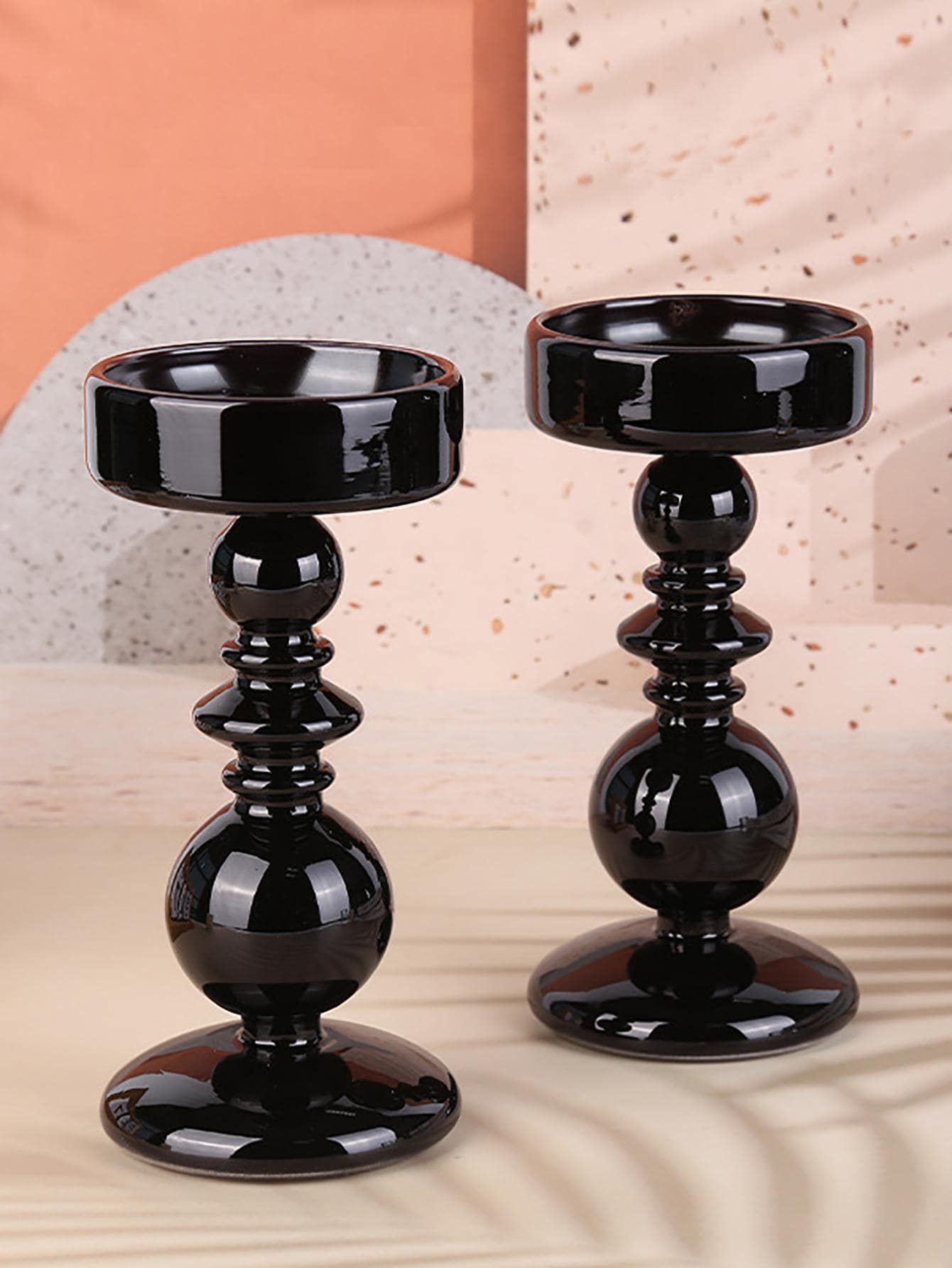 北歐豪華ins風格玻璃烛台,適用於客廳、家庭、派對浪漫的桌面裝飾(不含蠟燭) - 黑色 - 查看 1