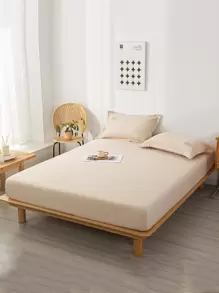 1pc Plain Fitted Sheet, Simple Fabric Fitted Bottom Sheet For Home - Khaki - View 4