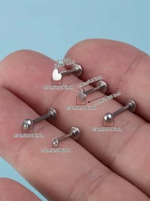 Bộ 5 chiếc nhẫn môi thiết kế hình trái tim và ngôi sao tối giản dành cho phụ nữ dùng làm phụ kiện trang sức hàng ngày cho ngày lễ tình nhân - Bạc - Xem 5