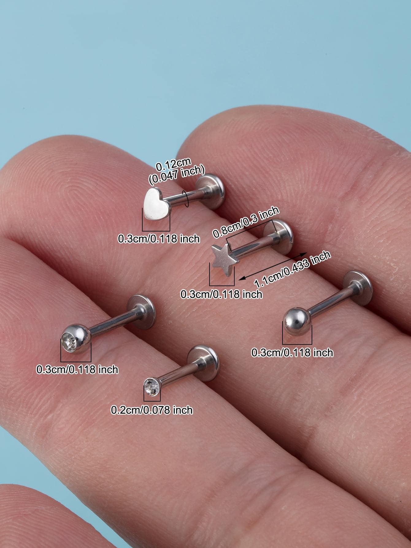 5pcs/Set Minimalist Heart & Star Design Lip Ring For Women For Daily Jewelry Accessories Valentines