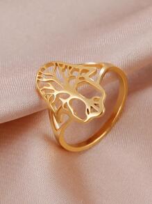 1入組時尚鏤空樹單戒指適合女士日常裝飾 - 金色 - 查看 2