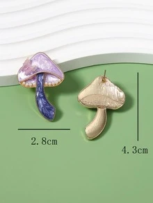 1對創意鋅合金蘑菇耳釘適合女士日常裝飾 - 紫色 - 查看 5