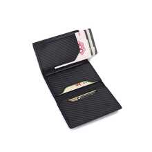 碳纖維卡包修身男士皮夾三折射頻識別阻塞修身迷你皮夾小金屬錢包 - 黑色 - 查看 7