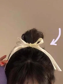 2个装女士蝴蝶结装饰时尚发圈，可爱情人节发绳，马尾辫发圈，发圈，橡皮筋发圈，发绳，弹性发圈，礼物发饰，头饰，弹性发带 - 白色 - 查看 5